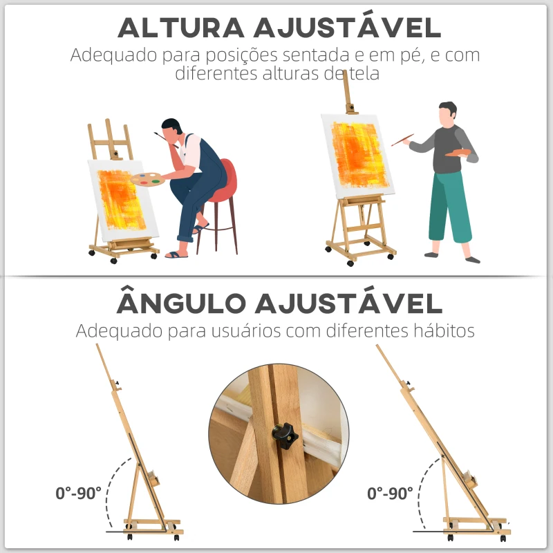 Vinsetto Cavalete de Pintura Dobrável 238 cm Cavalete de Madeira com Rodas Altura Ajustável Bandeja Madeira