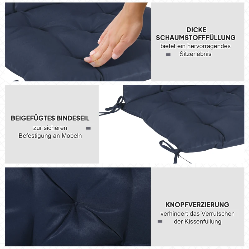 Outsunny Set van 2 zitkussens, 98 x 50 cm stoelkussens met bindbanden, stofhoes, 8cm dik donkerblauw