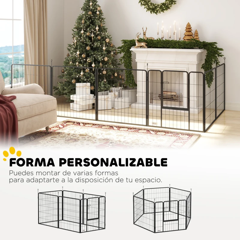PawHut Parque para Perros de 6 Paneles de 80 cm de Altura con Puerta para Interior y Exterior Negro