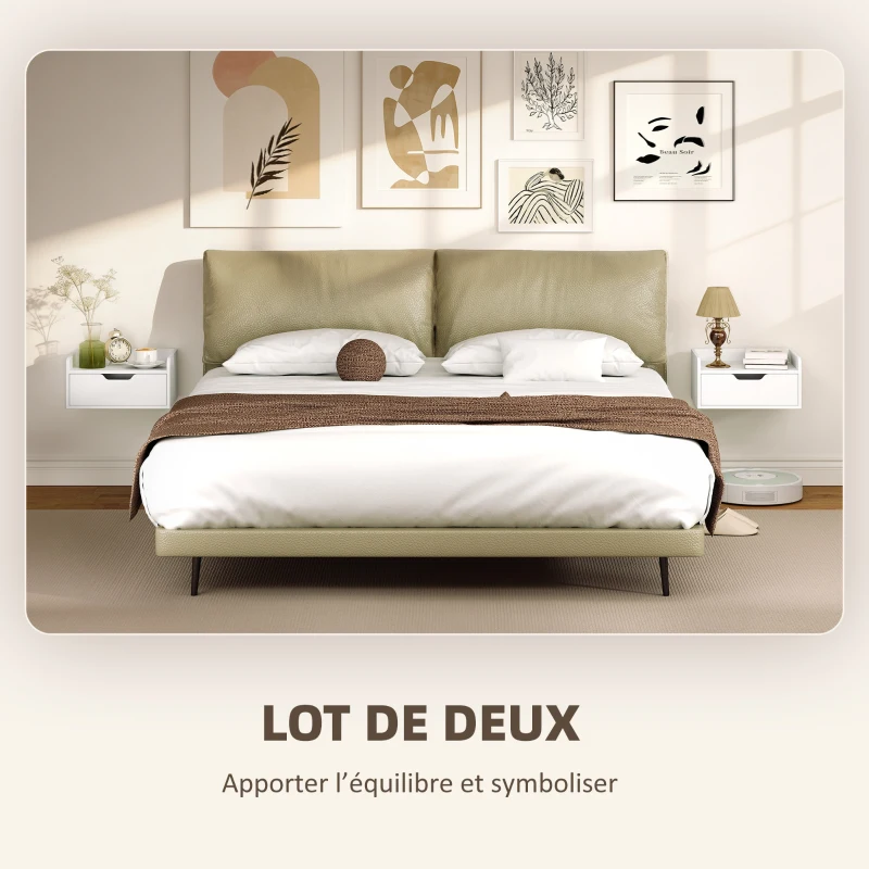HOMCOM Lot de 2 tables de chevet murales tables de nuit suspendues tiroir plateau aspect bois dim. 40L x 30l x 19,5H cm