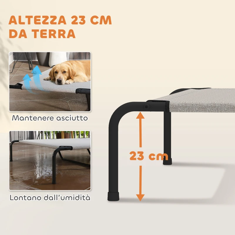 PawHut Lettino per Cani Grandi Rialzato da Esterno in Acciaio e Rete Traspirante, 152x94x23 cm, Beige