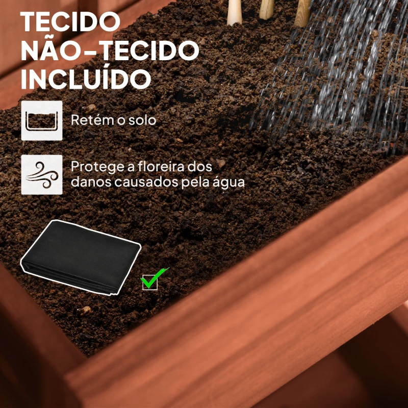 Outsunny Floreira de Parede com Treliça Floreira Vertical de Madeira com 4 Vasos Móveis e Orifício de Drenagem  60x16x80 cm Castanho