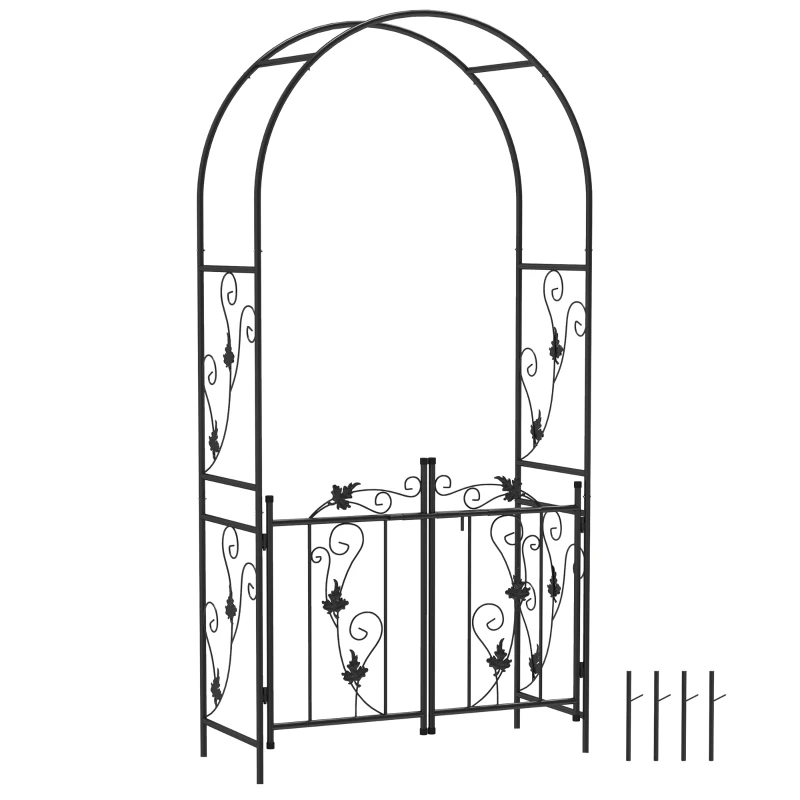 Outsunny 2.17m Steel Garden Arch with Gate, Wedding Arch for Outdoor, Garden, 107W x 45D x 217H cm Black