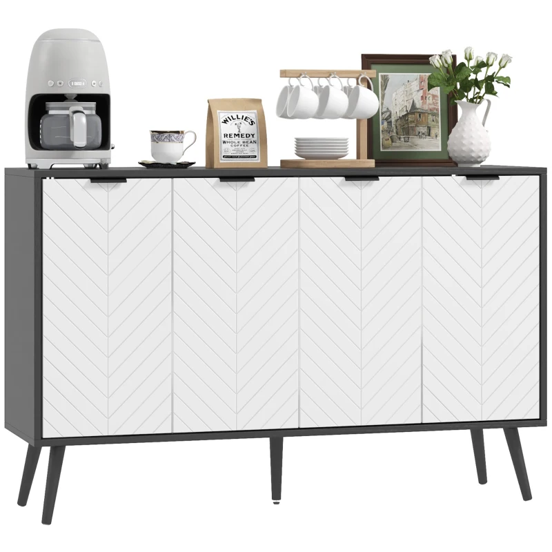 HOMCOM Madia a 4 ante con ripiani regolabili e gambe in legno, 120x35x77,4 cm, Bianco e Nero