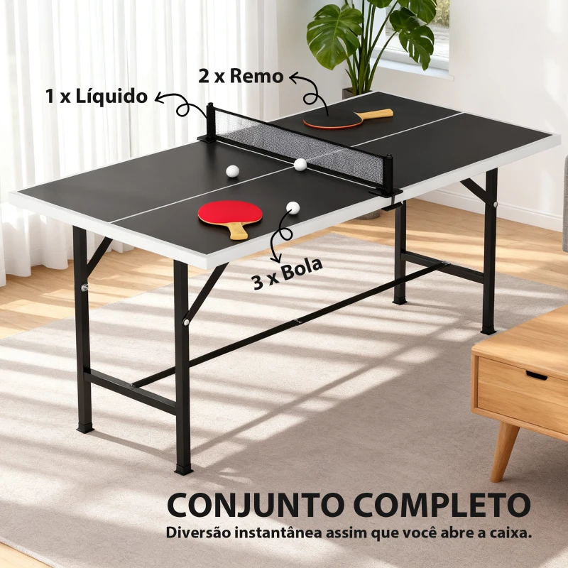 SPORTNOW Mini Mesa de Ping Pong Dobrável 152x76 cm para Exterior com Rede 2 Raquetes e 3 Bolas Fácil de Transportar Preto