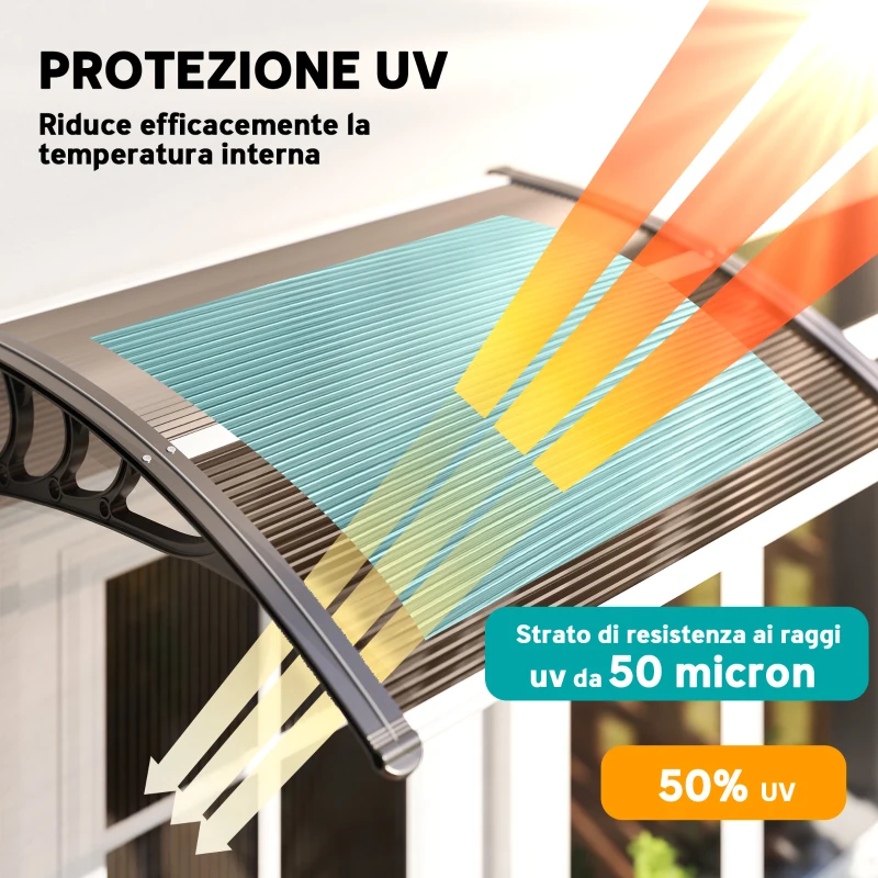 Outsunny Pensilina da Esterni Impermeabile e Anti-UV, in PC, PP e Alluminio, 75x120x23 cm, Marrone e Nero