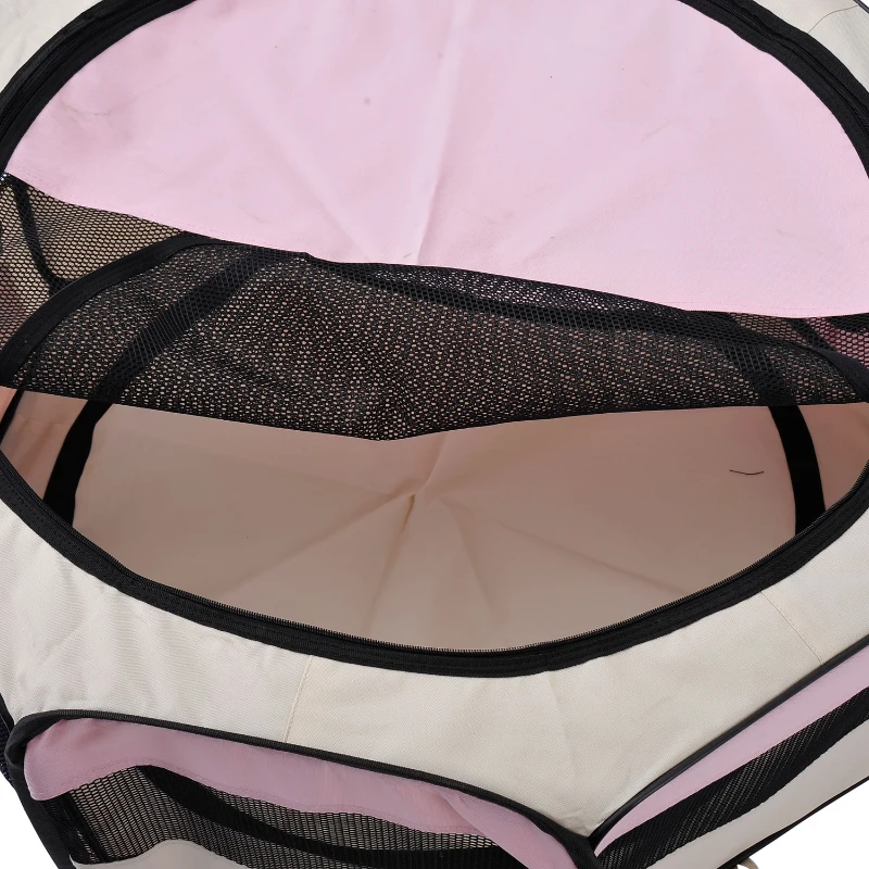 PawHut Parque Dobrável para Cães e Gatos Corralito Portátil para Animais Pequenos Impermeável em Tecido Oxford Ø90x41 cm Rosa