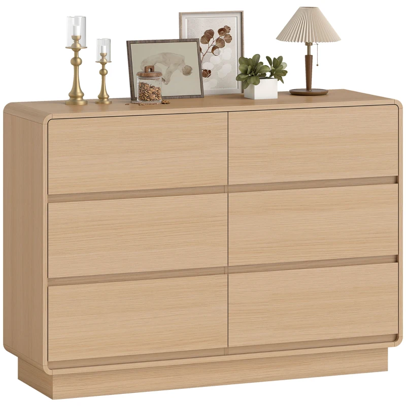 HOMCOM Cómoda com 6 Gavetas Bordos Arredondadas Cómoda para Sala Cozinha Entrada Escritório 120x38x86 cm Madeira