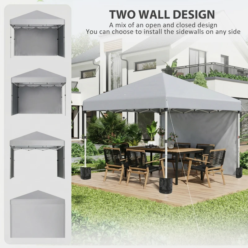 Outsunny 3 x 3 m Pop Up Gazebo, UPF 30+ Party Tent with 2 Sidewalls, Weight Bags and Wheeled Bag, Light Grey
