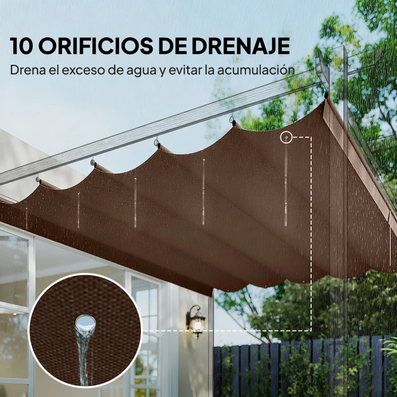 Outsunny Cubierta para Techo Retráctil de 2,5x2,55m para Pérgola 3x3 Tela de Repuesto con 10 Orificios de Drenaje Café