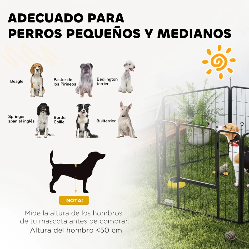 PawHut Parque para Perros de 6 Paneles de 80 cm de Altura con Puerta para Interior y Exterior Negro