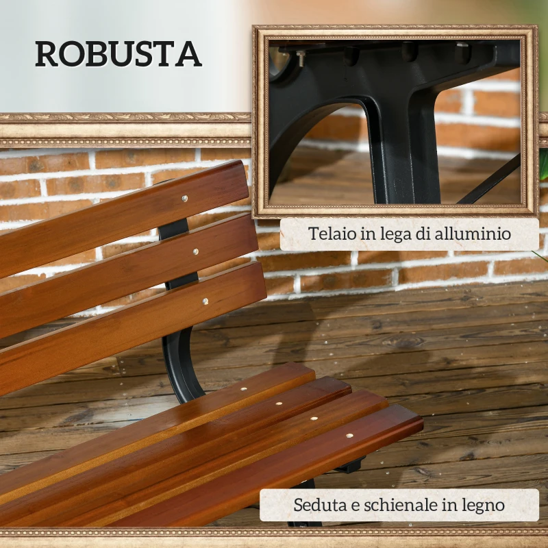 Outsunny Panchina da Giardino 2 Posti a Doghe in Ghisa e Legno di Abete, 120x57x70 cm, Caffè