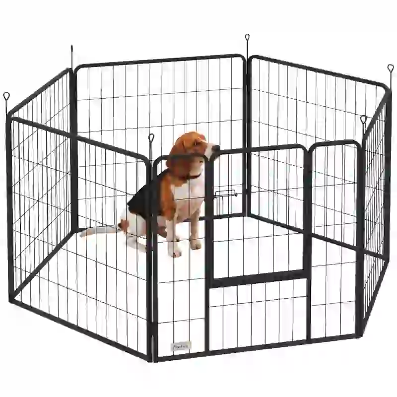 PawHut Parque para Perros de 6 Paneles de 80 cm de Altura con Puerta para Interior y Exterior Negro