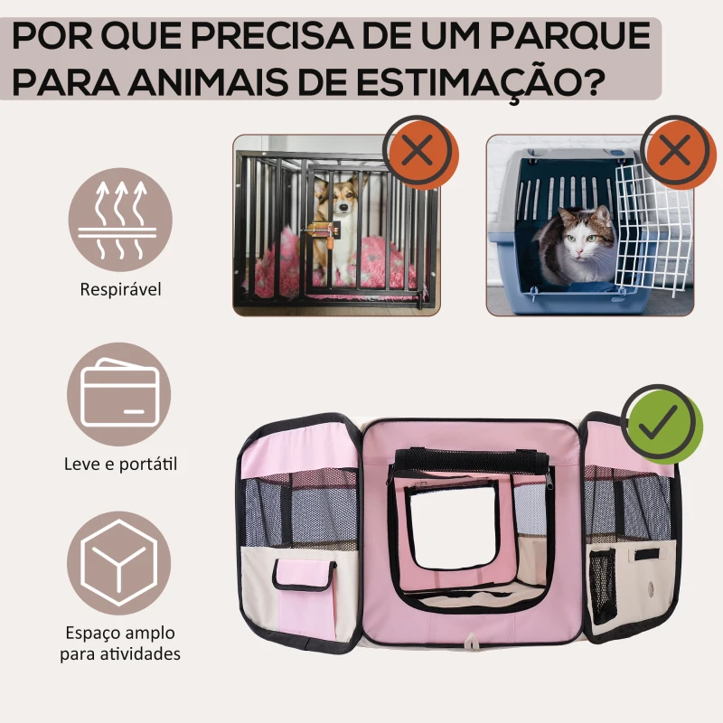 PawHut Parque Dobrável para Cães e Gatos Corralito Portátil para Animais Pequenos Impermeável em Tecido Oxford Ø90x41 cm Rosa