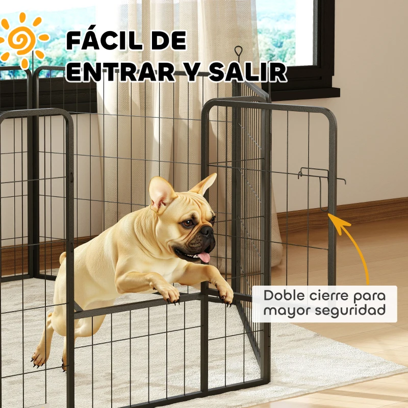 PawHut Parque para Perros de 6 Paneles de 80 cm de Altura con Puerta para Interior y Exterior Negro