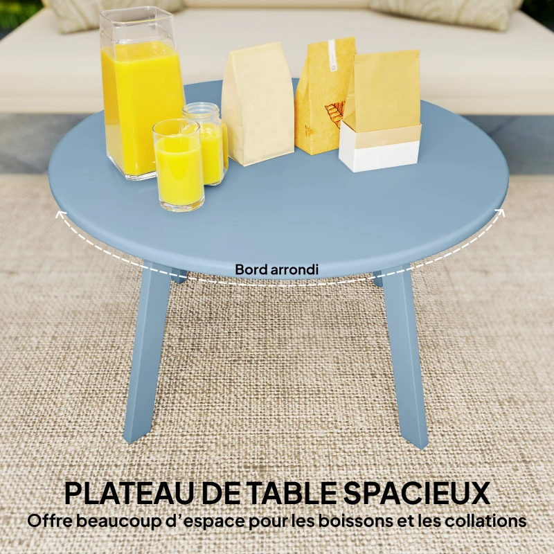 Outsunny Petite table basse ronde, table d'appoint avec patins antidérapants, cadre en métal, pour jardin, Ø 70 x 42 cm, bleu