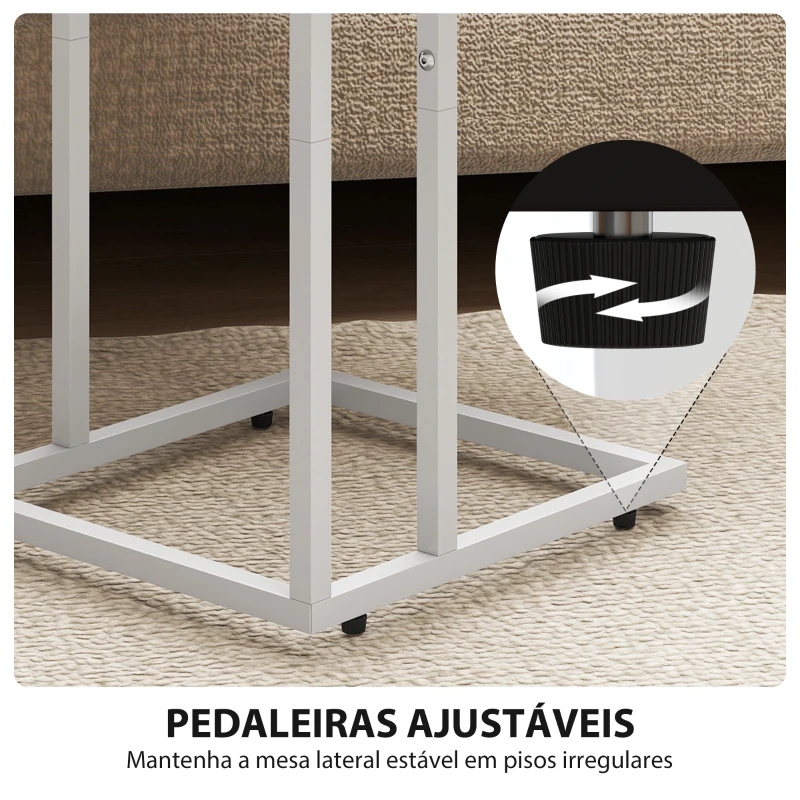 HOMCOM Mesa Auxiliar com Estação de Carga com Tampo Dobrável e Pés Ajustáveis 39x29x57 cm Branco e Madeira