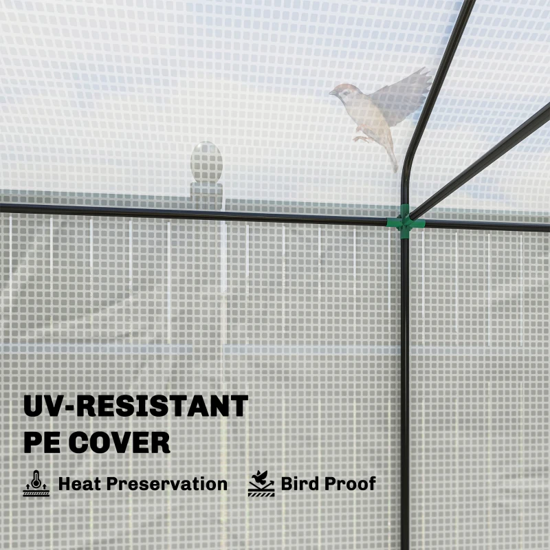 Outsunny Walk-in Greenhouse, Outdoor Tomato Greenhouse with Roll-up Door and Mesh Windows, PE Cover, 200 x 140 x 200cm, White