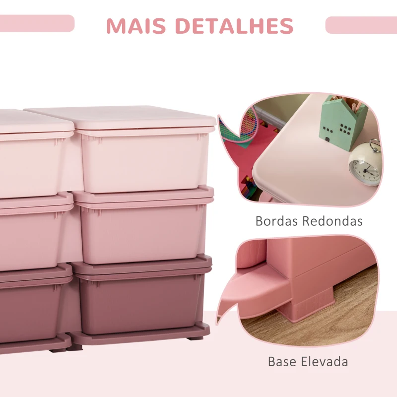 HOMCOM Organizador de Brinquedos com 6 Gavetas para Crianças com Bordas Arredondadas e Pegas 75x37x56,5 cm Rosa