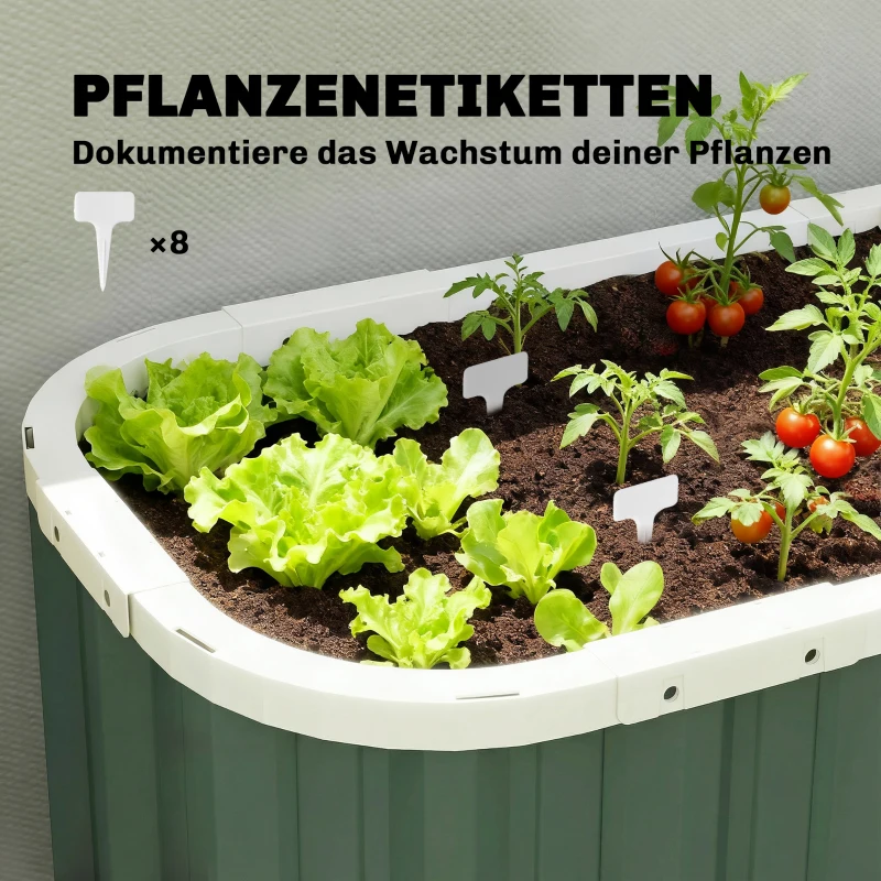 Outsunny Hochbeet Metall 136 x 53 x 61 cm Tief Gartenbeet mit Schutzkanten Pflanzenetiketten Handschuhe Offenem Boden