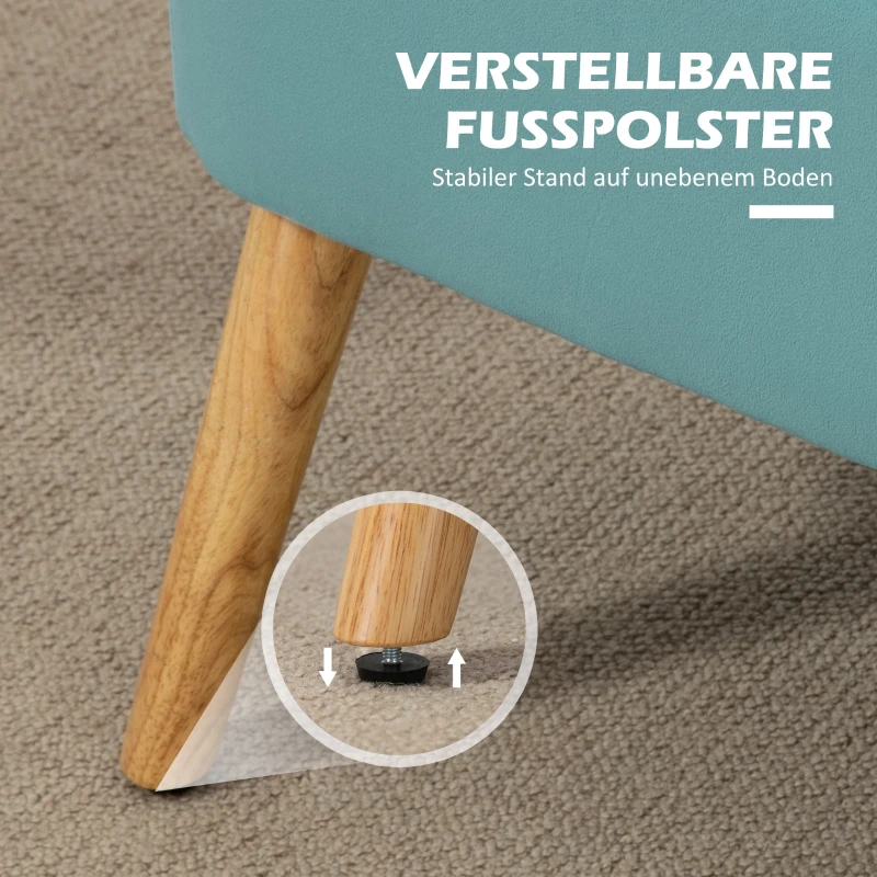 HOMCOM Sofa Retrodesign 2-Sitzer-Sofa, Holzbeine, 117 cm x 56,5 cm x 77 cm, Grün