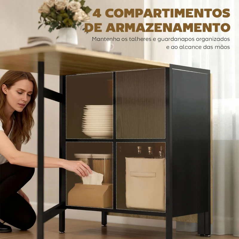 HOMCOM Mesa de Cozinha Dobrável com Arrumação Mesa de Refeição Compacta com 4 Prateleiras 169x60x75 cm Madeira e Preto