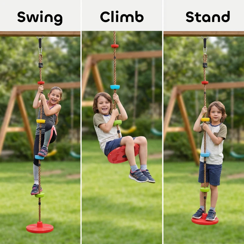 AIYAPLAY Ninja Line Kinder Slackline Set mit Schaukel, Plattformen, Outdoor Spielset Ausrüstung für 3-8 Jahre Kinder Rot