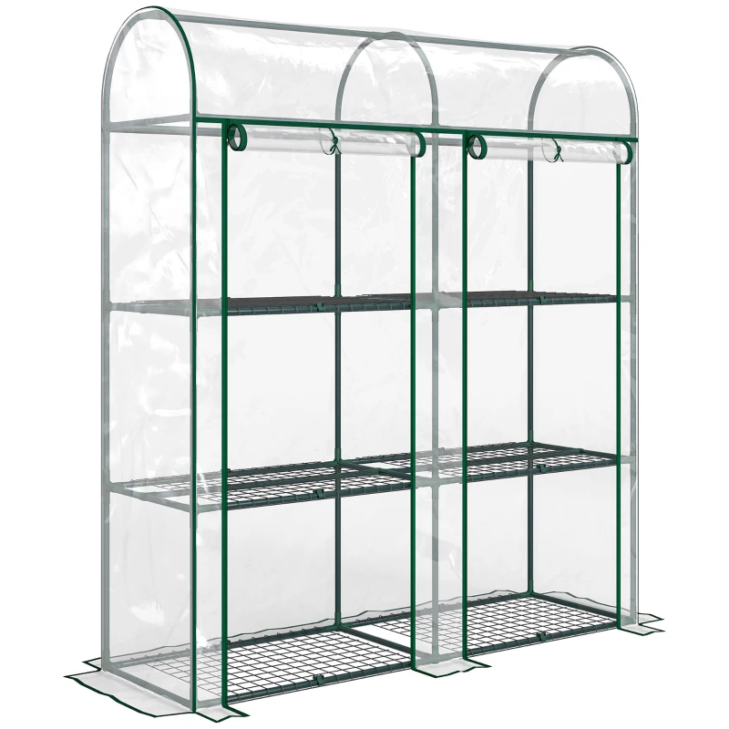 Outsunny Serre de Jardin avec étagères 3 niveaux, Petite Serre en Bâche PVC et Châssis Acier, 2 Portes Roulantes, Transparent