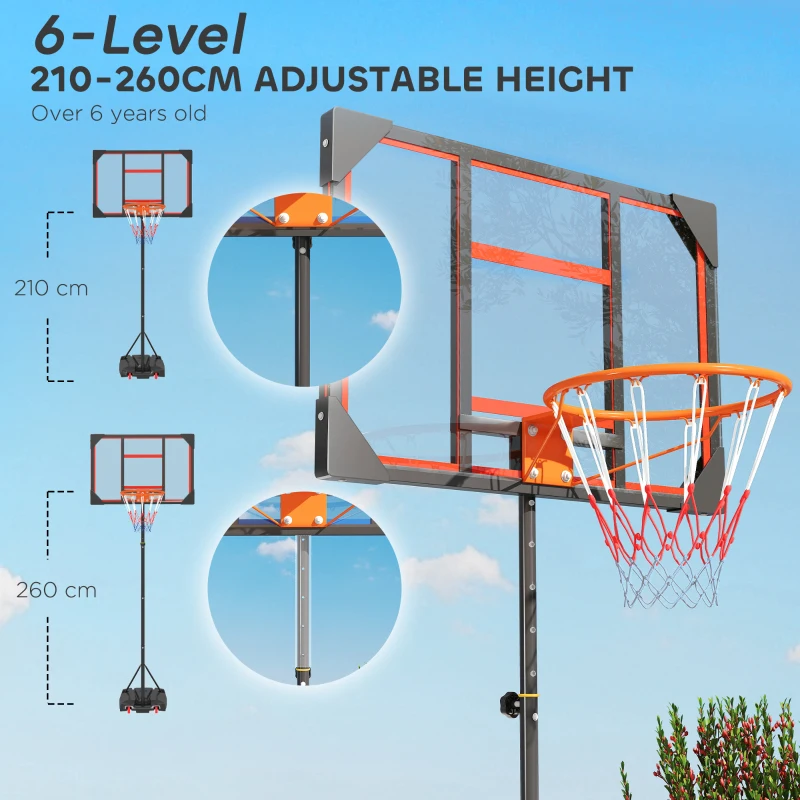 AIYAPLAY Basketball Hoop Outdoor Indoor, 210-260cm Height Adjustable Basketball Hoop with Wheels, Larger Base, for 6+ Years, Red