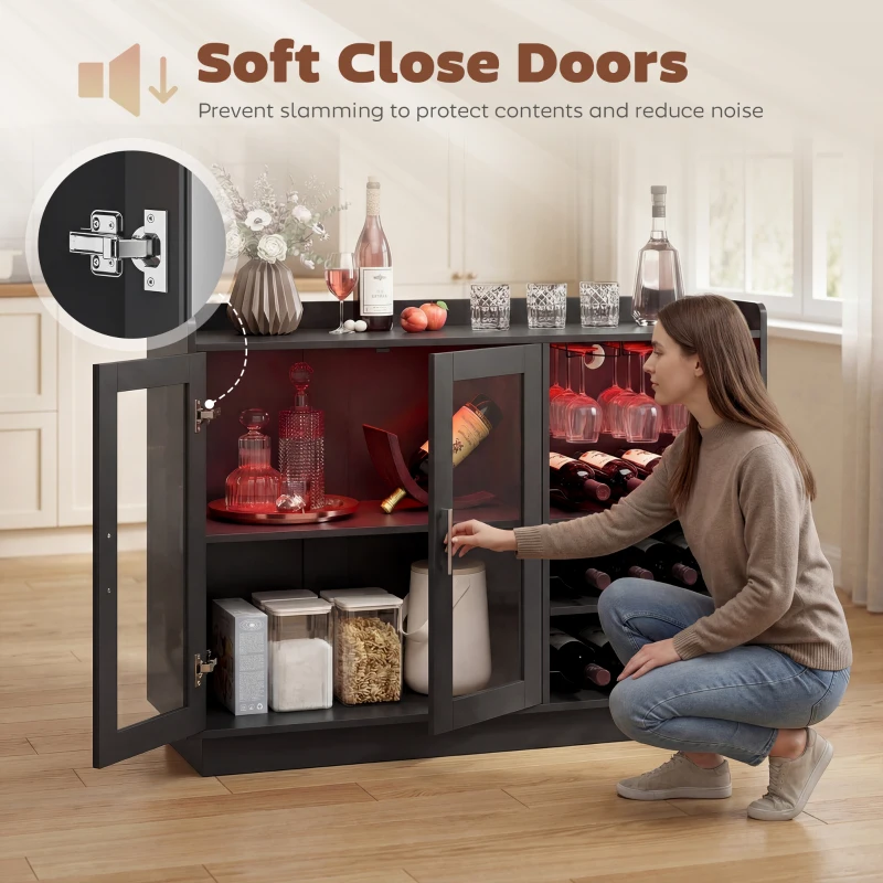HOMCOM Bar-Schrank mit RGB-LED-Beleuchtung und Flaschenhalter für 12 Flaschen Weinschrank für Esszimmer Wohnzimmer Schwarz