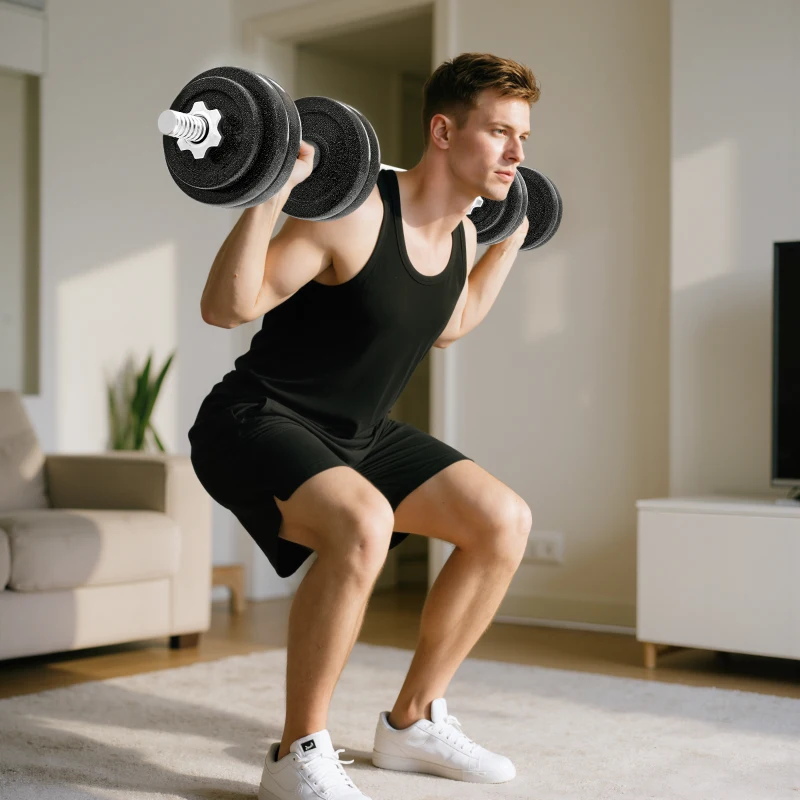 SPORTNOW 2-in-1 Adjustable Dumbbells Set, 30kg Cast Iron Weights Dumbbells Set with Non-Slip Grip for Strength Training, Weight Lifting, Bodybuilding, Home Gym Workout Equipment for Men & Women