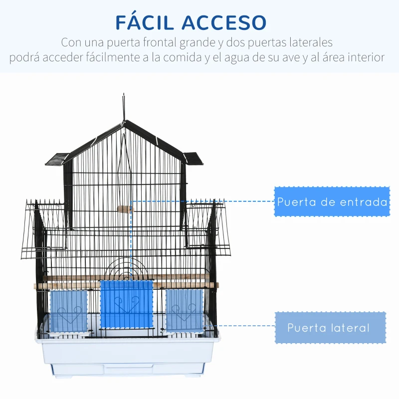 PawHut Jaula para Pájaros de Acero Pajarera con Bandeja Extraíble y 2 Comederos Pinzones Periquitos 50,5x41x63 cm Blanco