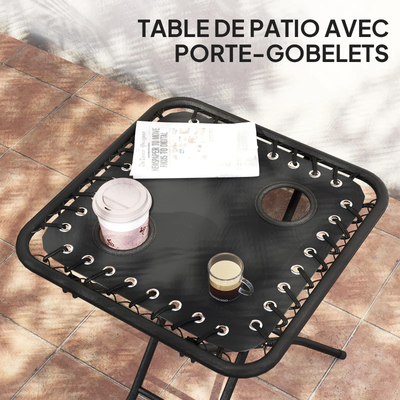 Outsunny Lot de 2 chaise longue pliable et inclinable avec table d'appoint, porte-gobelets et appuie-têtes, charge 120 kg, noir