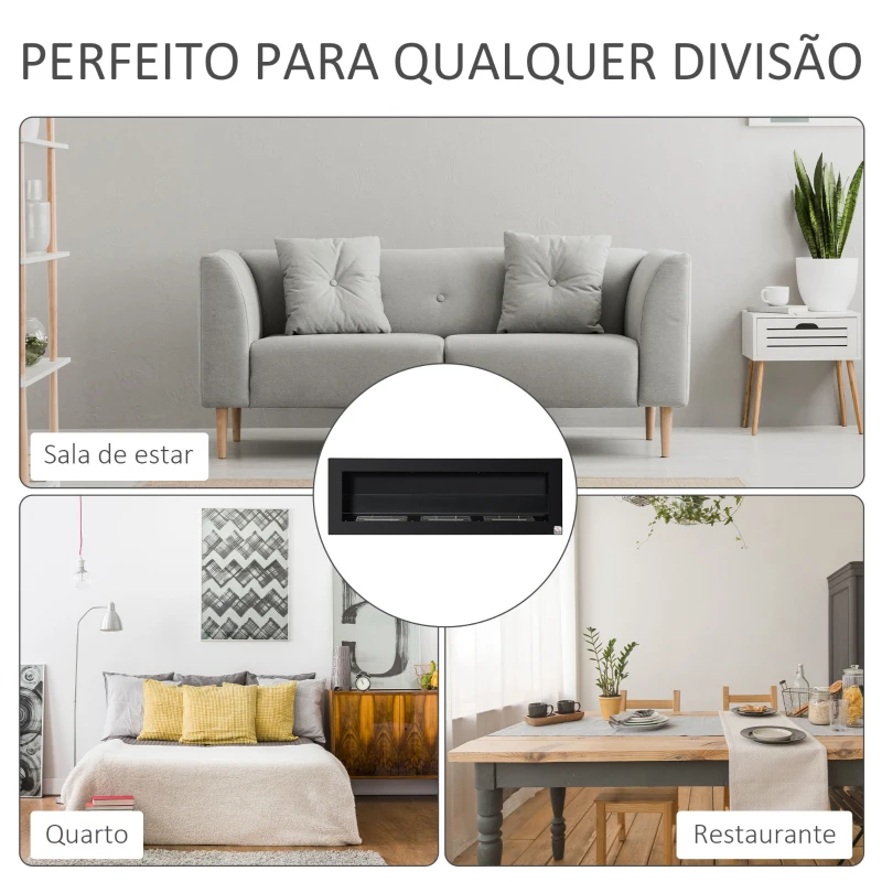 HOMCOM Lareira de Bioetanol de Parede com Depósito de 1 L Tempo de Combustão 3H para Interiores 20 m² 120x15x40 cm Preto