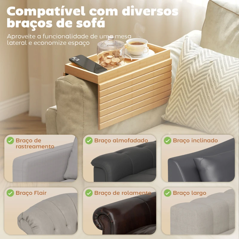 HOMCOM Bandeja de Braço para Sofá em Bambu Dobrável e Flexível com Base Antiderrapante  45x33,5x3 cm Madeira