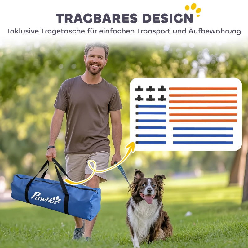 PawHut Agility Set Hunde 3-teiliges Agility Ausrüstung mit Slalomstangen Tragetasche Trainingsset für alle Hundegrößen Orange