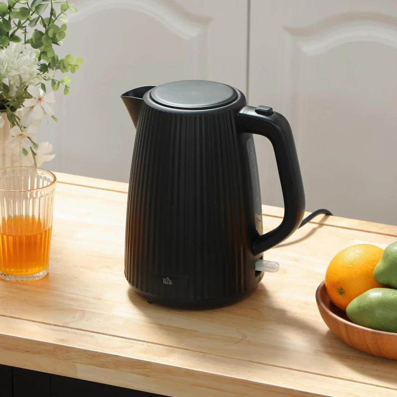 HOMCOM Elektrische waterkoker, 1,7L, snelkookfunctie, 2025W, met uitneembaar kalkfilter, automatische uitschakeling, Zwart