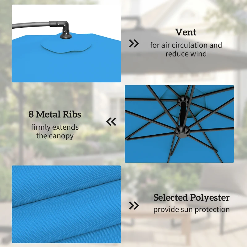 Outsunny 3(m) Offset Cantilever Parasol, with Cross Base - Blue