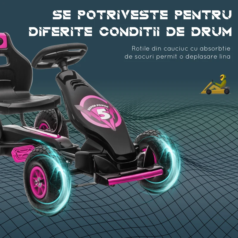 HOMCOM Go Kart a Pedali per Bambini 5-12 Anni Sedile Regolabile Ruote in Gomma