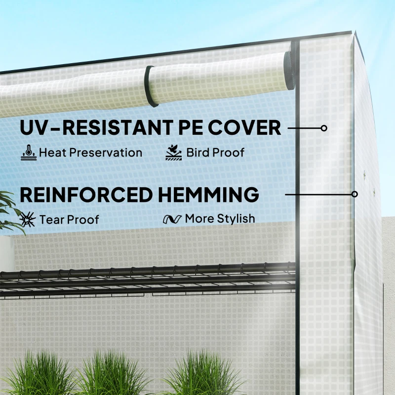 Outsunny Mini Greenhouse with Reinforced PE Cover, Portable Indoor Outdoor Green House with Roll-up Door, 170 x 120 x 50cm, White