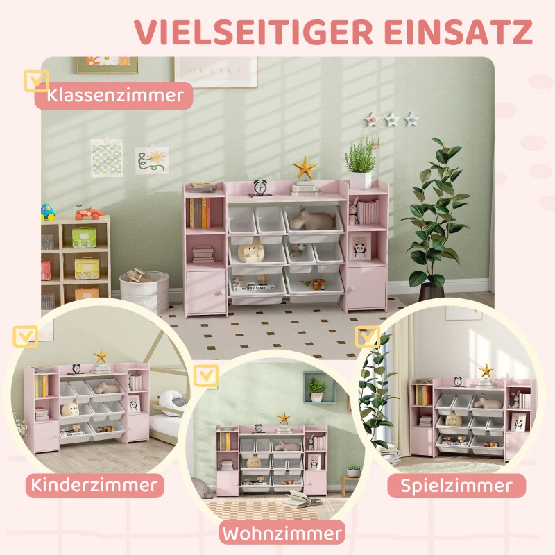 AIYAPLAY Kinder-Aufbewahrungsregal, Regal für Spielzeug und Bücher, zum übersichtlichen Aufräumen, 8 herausnehmbare Boxen, Rosa