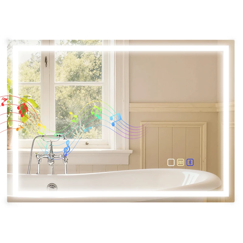 HOMCOM Specchio Bagno Antiappannante con Luce LED Regolabile, Speaker Bluetooth, Pulsanti Touch, 50x70 cm