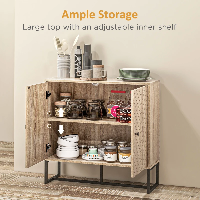 HOMCOM MDF 2-Tier Storage Cabinet Steel Frame Handles Tabletop Unique Home Style Organiser, 80H x 80L x 29.5Wcm-Oak