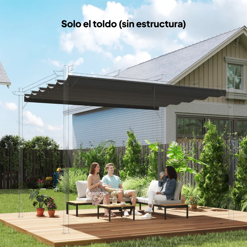 Outsunny Cubierta para Techo Retráctil de 3,5x2,6 m para Pérgola 4x3 Tela de Repuesto con 10 Orificios de Drenaje Gris Oscuro