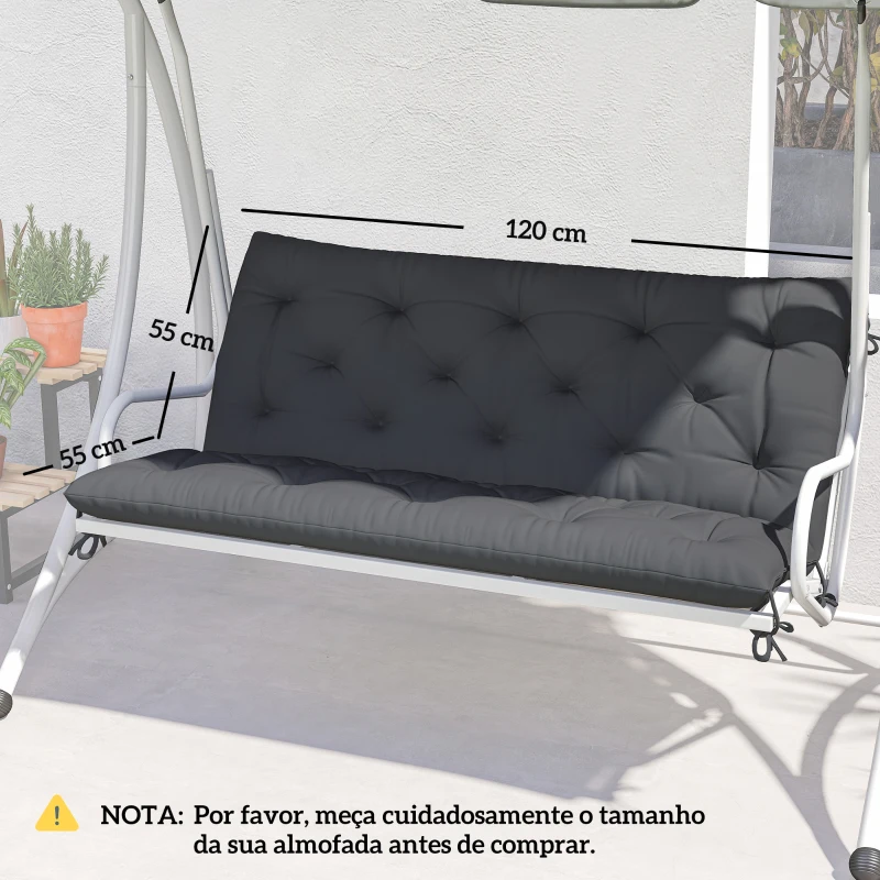 Outsunny Almofada para Banco de Jardim ou para Balanço de Jardim 120x110x12 cm de 2 Lugares com 6 Cordões de Fixação Preto