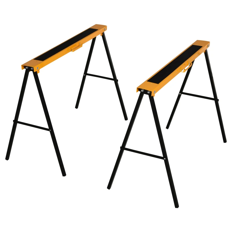 HOMCOM Set de 2 Caballetes Plegables de Metal Antideslizantes, Carga Máxima 125 kg, Naranja y Negro