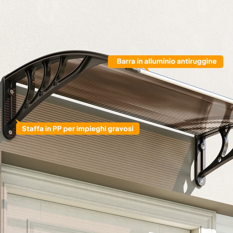 Outsunny Pensilina da Esterni Impermeabile e Anti-UV, in PC, PP e Alluminio, 75x120x23 cm, Marrone e Nero