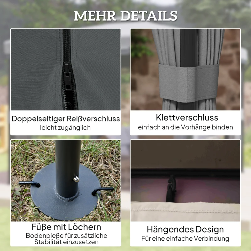 Outsunny Paviljoen ca. 3x3 m Waterafstotend Stabiel Winterbestendig Tuinpaviljoen met Dubbel Dak Rits-muggennetten