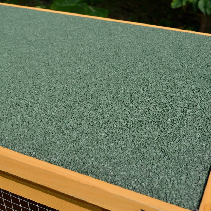 PawHut Hasenstall Kaninchenstall aus Holz mit aufklappbarem Dach, 2 Türen, auslaufsicherer Schale, 115x44,3x65 cm Hellgelb