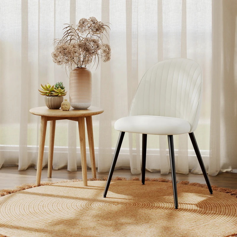 HOMCOM Conjunto de 4 Cadeiras de Sala de Jantar Modernas Cadeiras Estofadas em Veludo com Encosto Alto e Pés de Aço 50x52x83 cm Creme